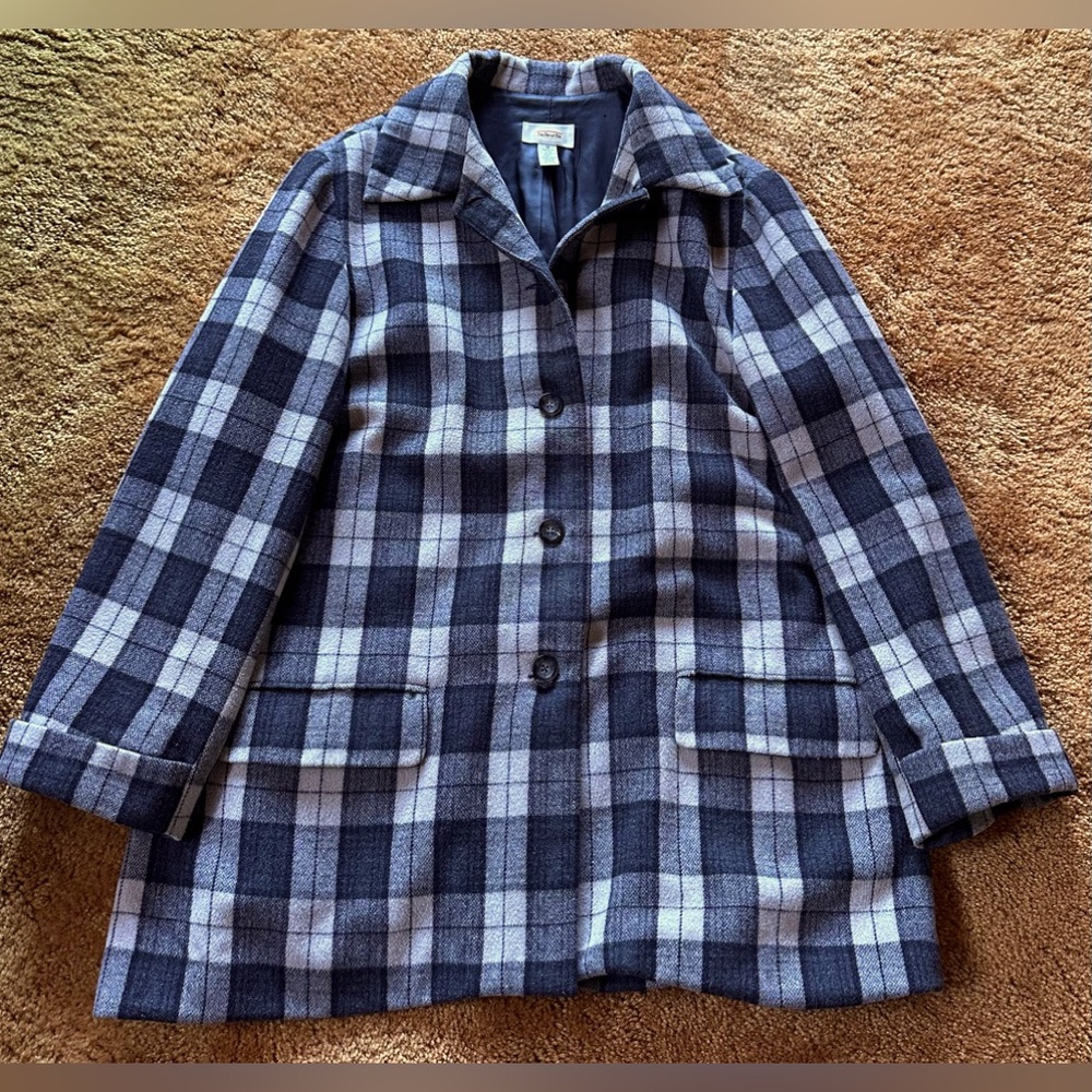 Talbots Grey Plaid Coat Size M